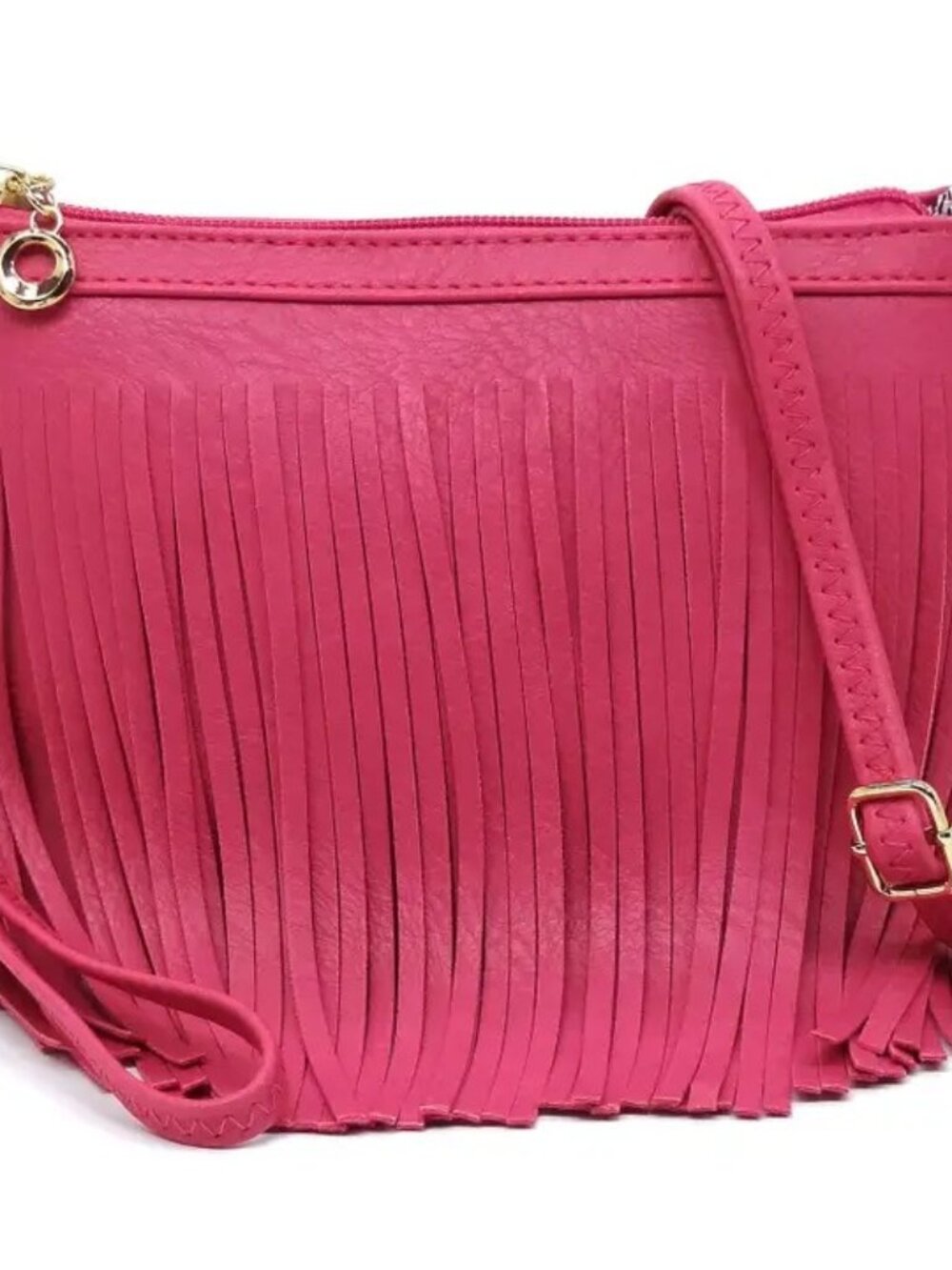 Fushia Pink Fringe Crossbody Bag - Picture 3 of 7